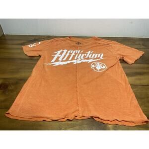 Affliction Orange Short Sleeve Distressed Logo T-Shirt Raw Seams Size Large